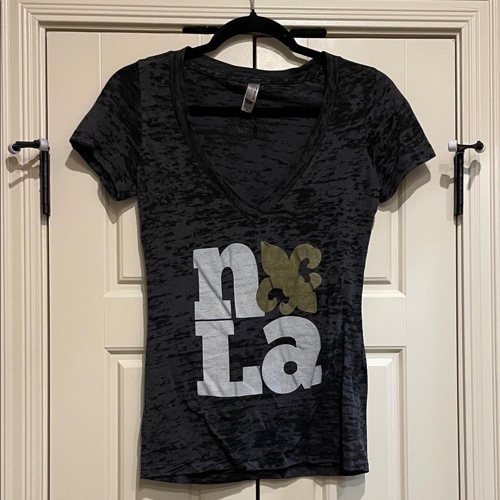Next Level Apparel Black and Gold Graphic V-Neck Tee